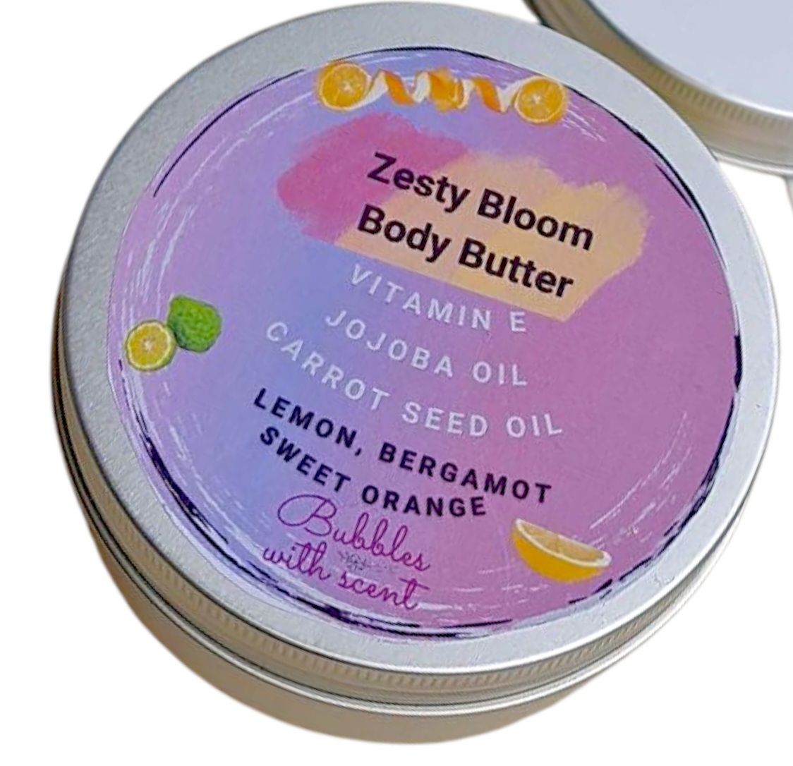 Zesty Bloom – Natural Body Butter 150g  with lemon, sweet orange &amp; bergamot.