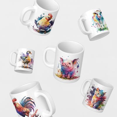 Color Splash Farm Animals Mugs - Set of 6 Assorted Designs