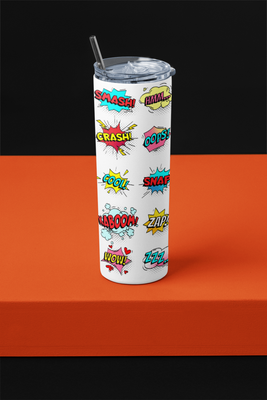 Comic Book Speech Bubble Pattern Tumbler, 20 oz Stainless Steel, Insulated Travel Cup with Lid