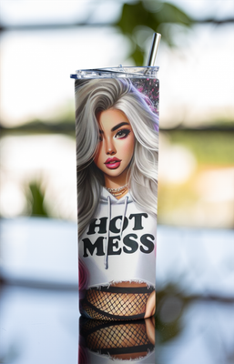 Hot Mess Stylish Stainless-Steel Tumbler with Straw, 20 oz