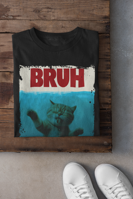 Bruh Funny Cat Meme T-Shirt or Tumbler - Black Cotton Unisex