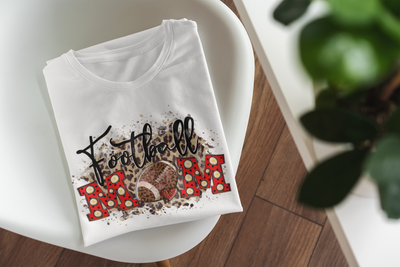 Football Mom T-Shirt, White Cotton, Polka Dot Design, Leopard Print Accent