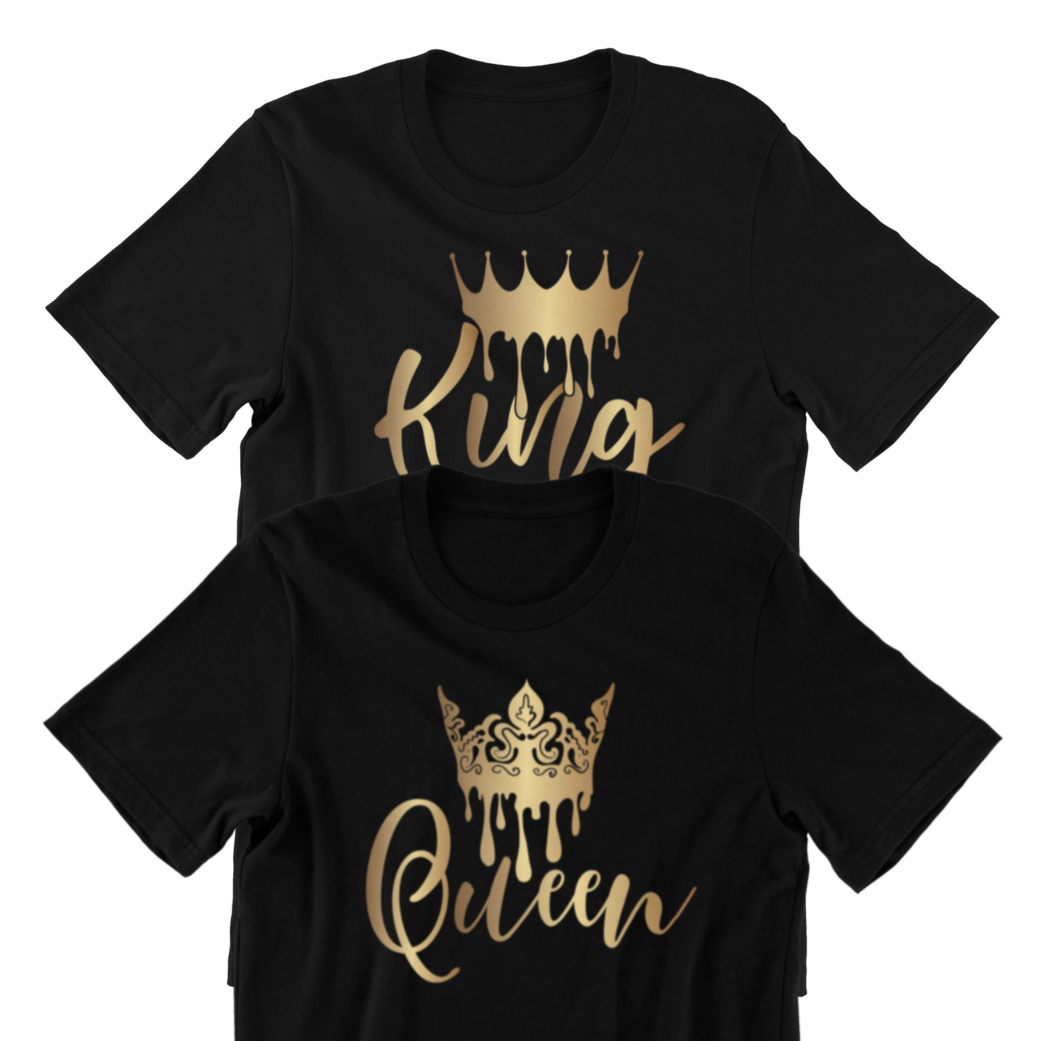 Queen and King Crown T-Shirt, Black with Gold Design, Casual Short Sleeve Unisex Top