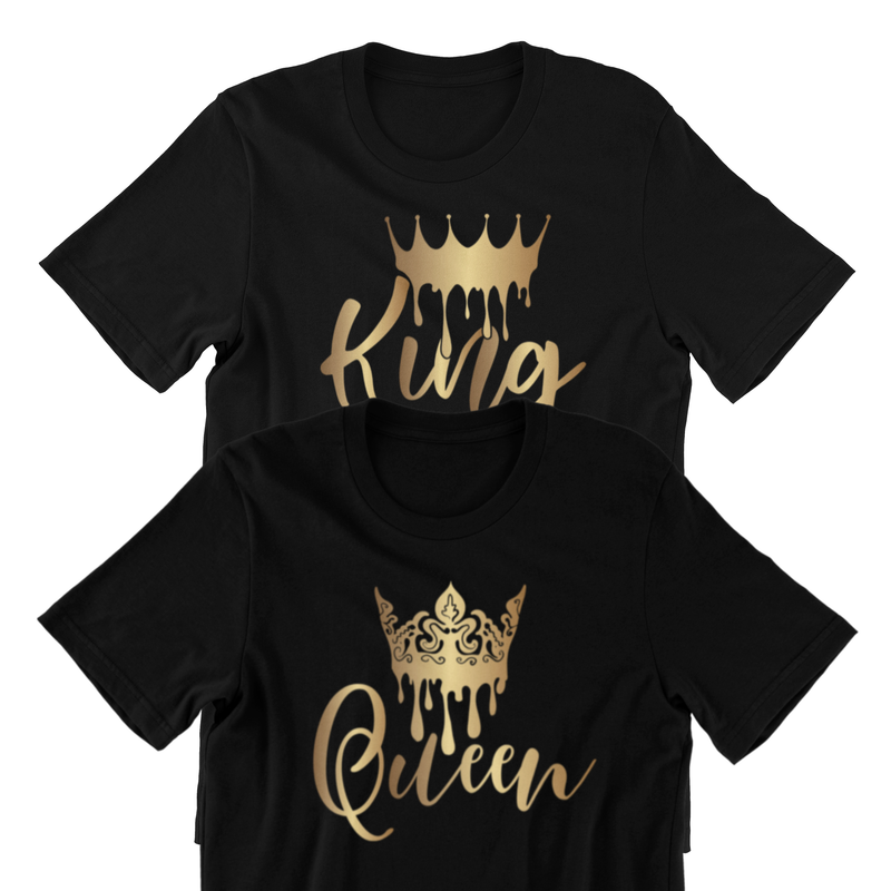 KING &amp; QUEEN - Adult T-Shirt Gold on Black