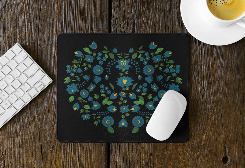 MATYO Floral Mouse Pad, Black with Folk Art Design, Decorative Desk Accessory