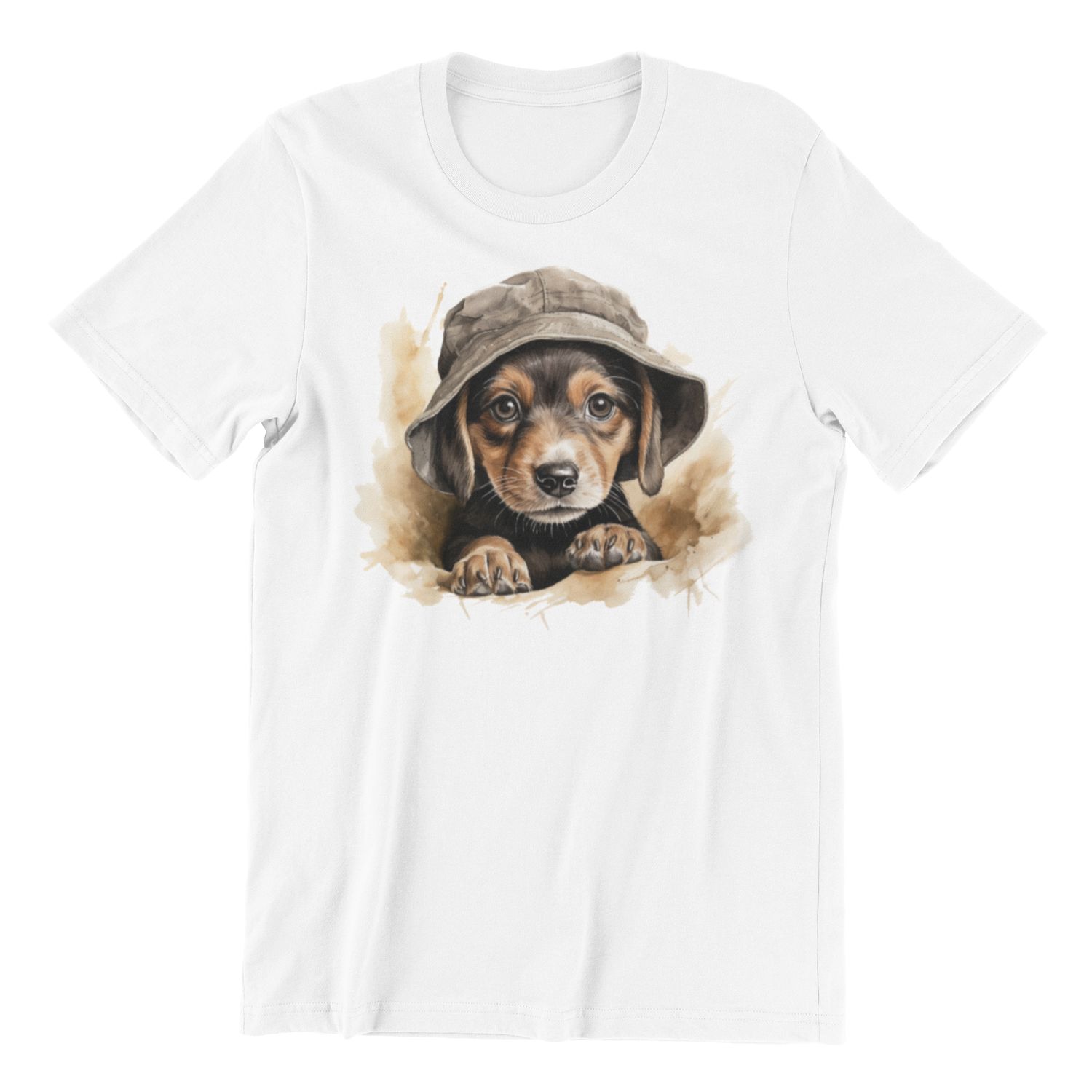 Beagle Dog Art T-Shirt, White Cotton, Bucket Hat Design