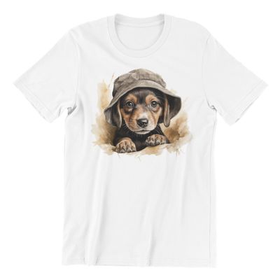 Beagle Dog Art T-Shirt, White Cotton, Bucket Hat Design