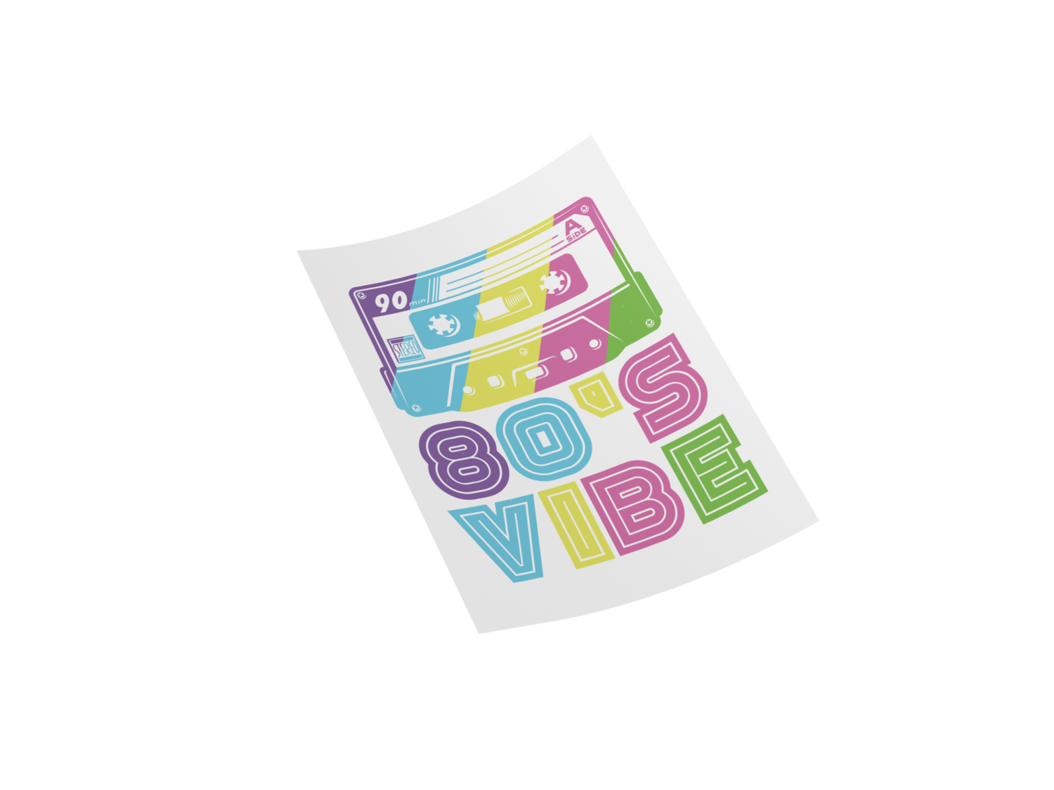 80s Vibe Retro Cassette T-Shirt Iron-On Transfer, Rainbow Neon Colors
