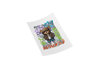 AKC Stay Wild Iron-On Transfer, Teddy Bear Design, Street Style Graphic for T-Shirts