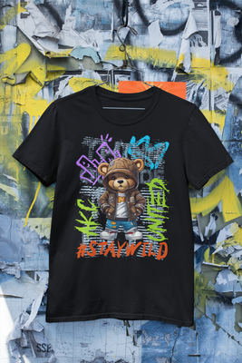 Stay Wild Custom Design Cotton T-Shirt, Graphic Print, Unisex, Black