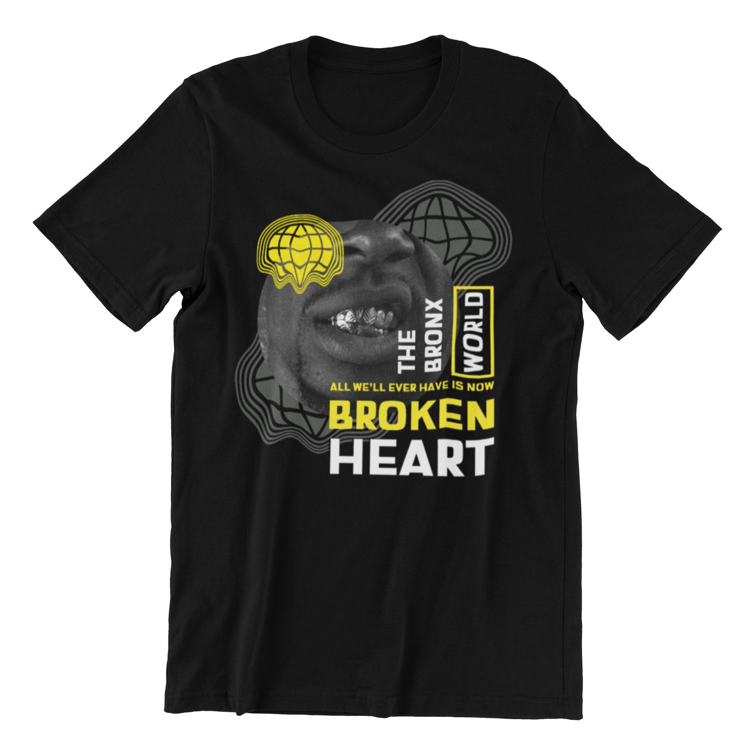Broken Heart World Graphic T-Shirt, Black Cotton, Vintage Style