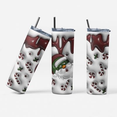 Christmas Skinny Tumbler with Straw, 20 oz, Santa and Candy Cane Design, White