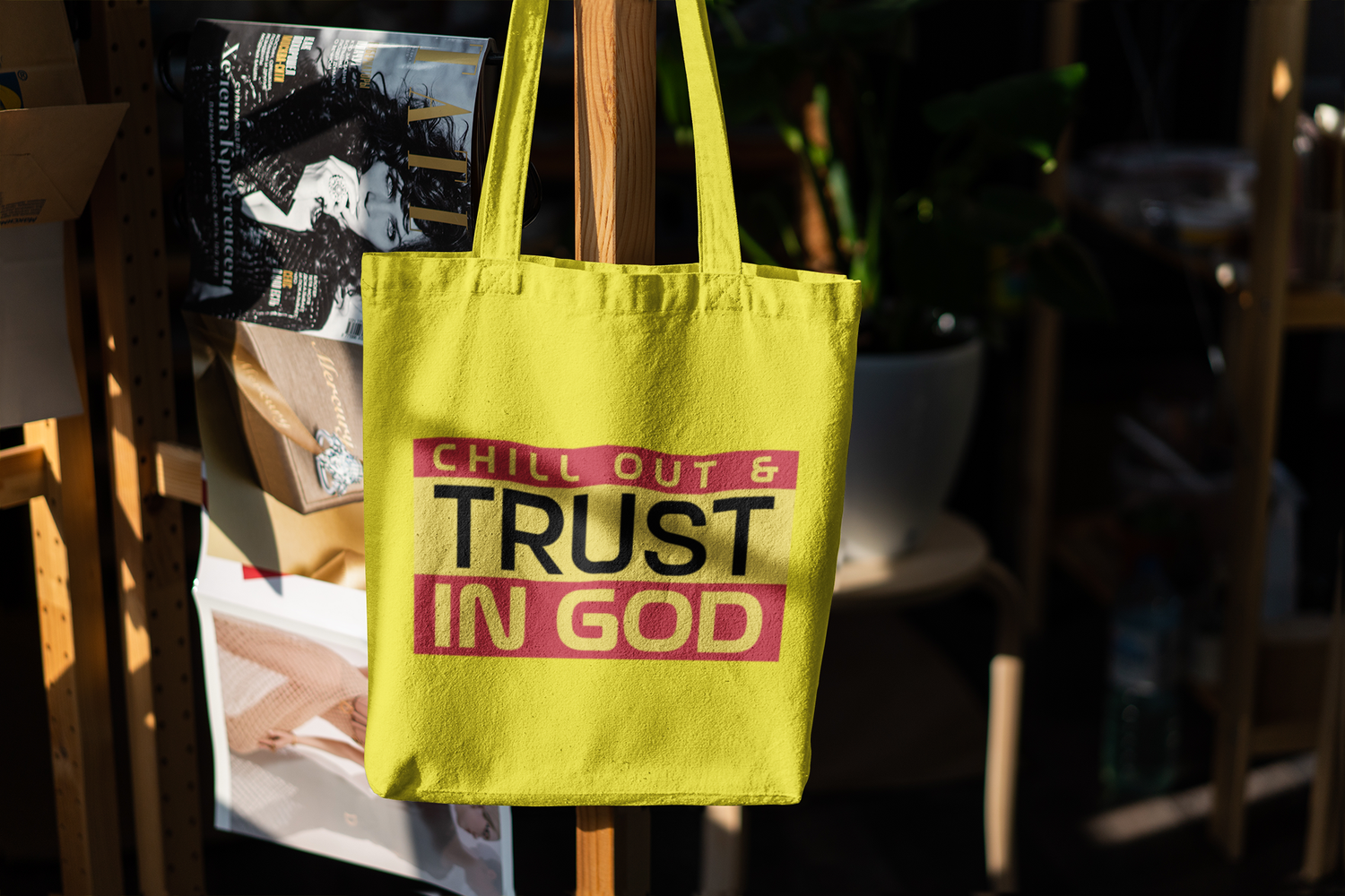 Chill Out Canvas Tote Bag Yellow 15&quot;x16&quot;