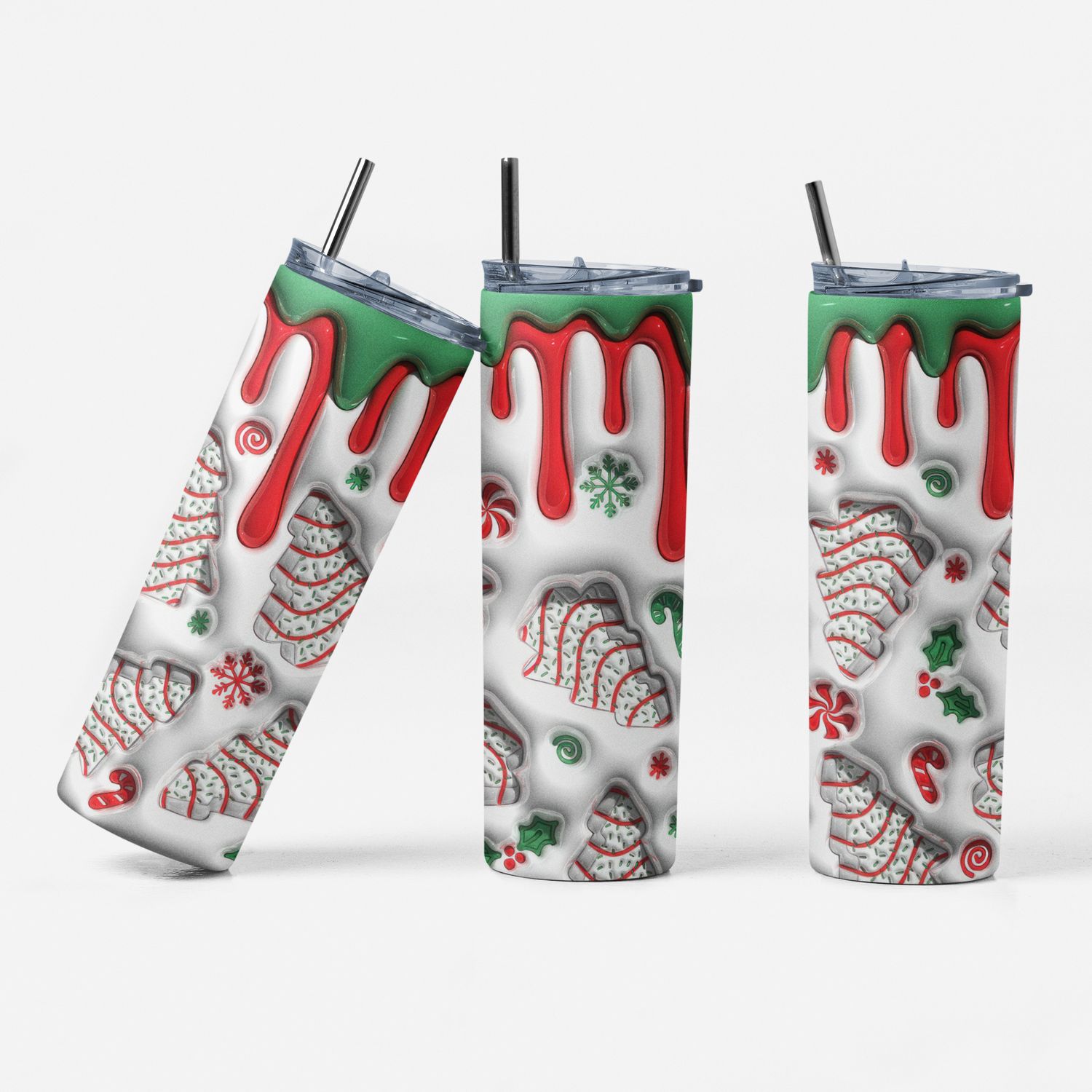 Christmas Candy Cane Tumbler, 20oz Insulated Stainless Steel, Holiday Design with Straw Lid, Red and Green