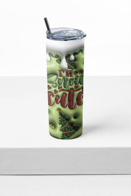 Christmas Tumbler with Straw, 20 oz, Snow Cute Design with Trees, Green and White
