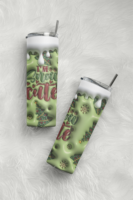 Snow Cute Christmas Tumbler 20oz with Straw - Green and White Trees