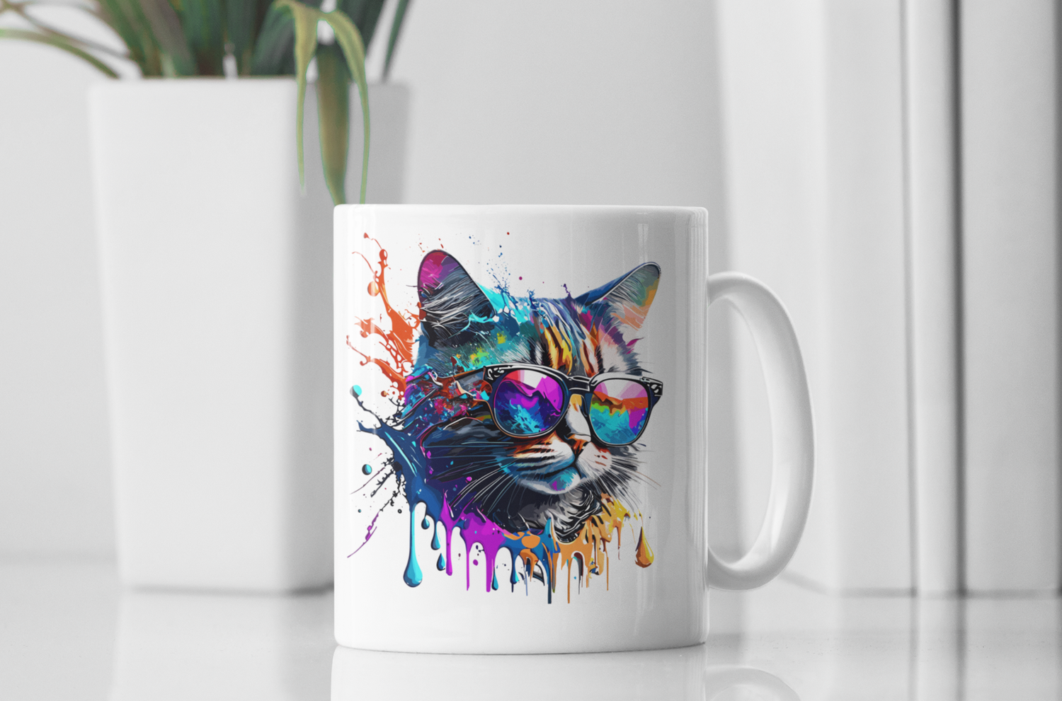 Color Splash Cool Cat - Trendy 11 oz Ceramic Mug