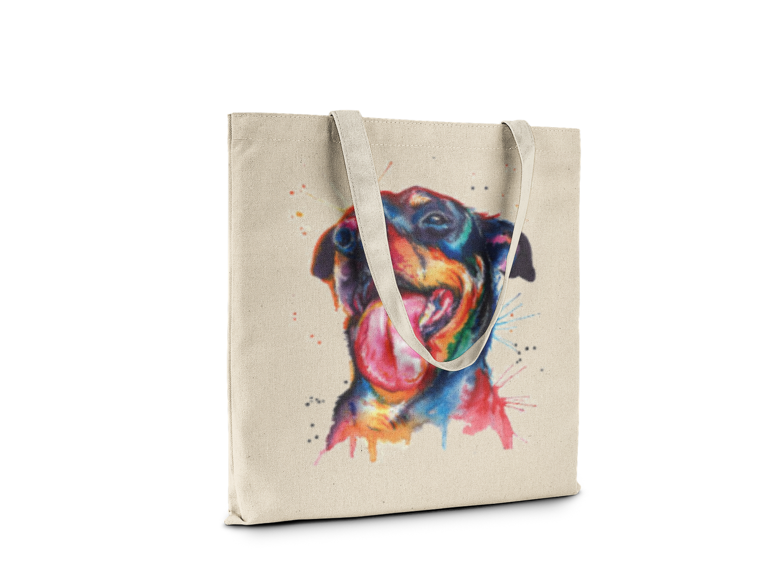 Color Splash Rotty Graphic Natural Canvas Tote 15&quot;x16&quot;