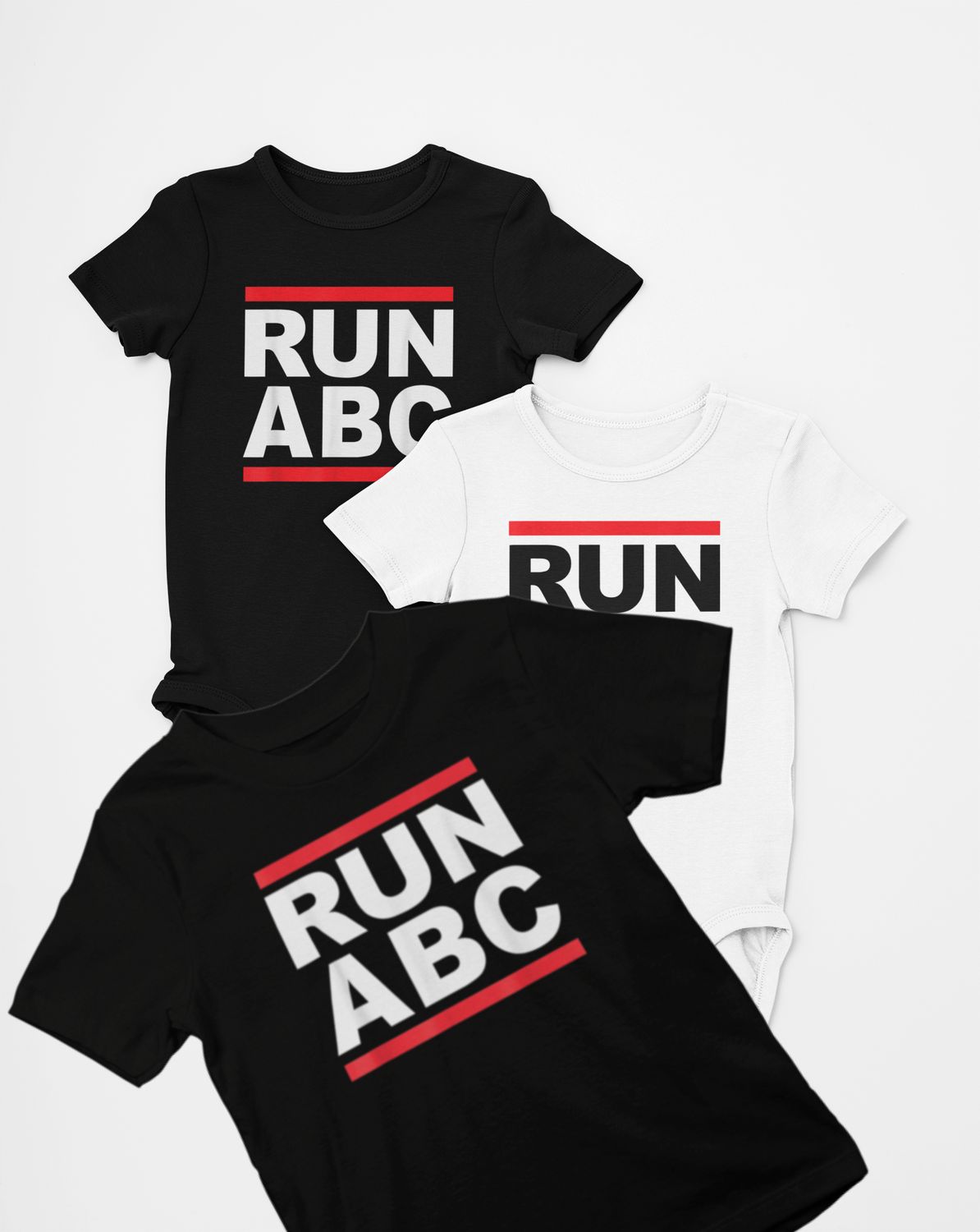 RUN ABC Baby Bodysuit, Size 6M, White or Black Cotton Onesie with Graphic Print