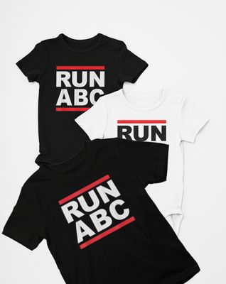 RUN ABC Baby Bodysuit, Size 6M, White or Black Cotton Onesie with Graphic Print