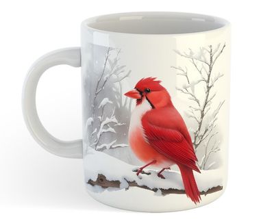 Cardinal Coffee Mug 15 oz - White Ceramic with Snow Scene Design