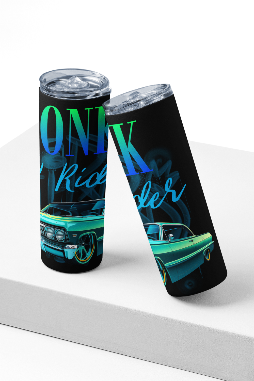 AKC Lowrider Classic Car Insulated Tumbler, 20oz Stainless Steel, Black with Teal Graphics