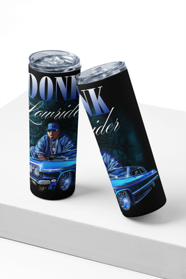 AKC Lowrider Classic Car Design Insulated Tumbler with Straw, 20oz Stainless Steel, Black and Blue