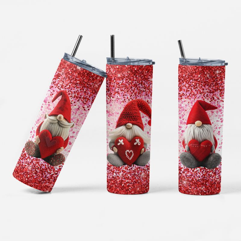 Valentine Gnome Tumbler - Adorable Red Design