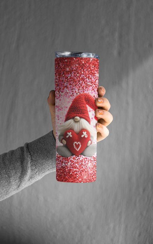 Valentine Gnome Tumbler - Adorable Red Design