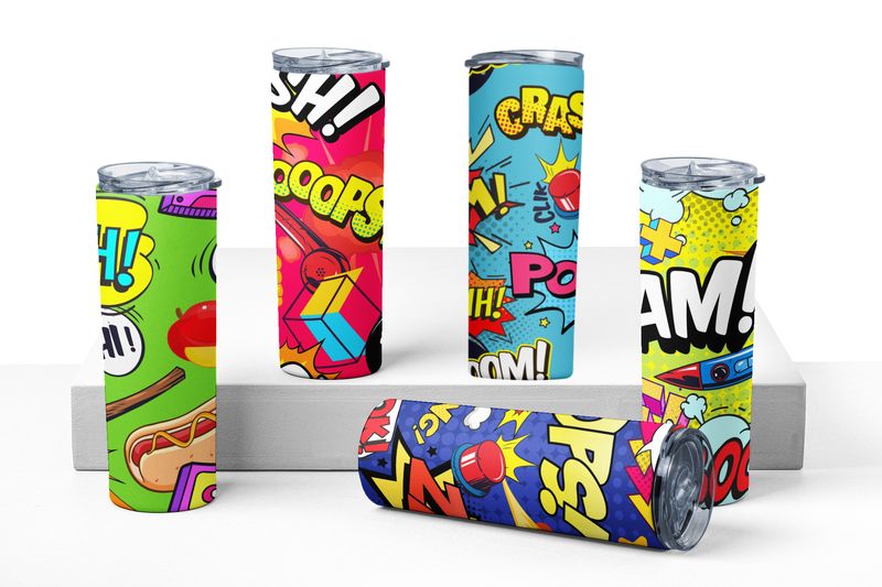 Comic Speach Stainless Steel Tumbler, 20 oz, Colorful Pop Art Design