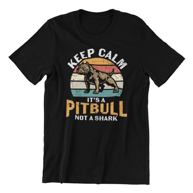 Black vintage Keep Calm Chill Vibes tee with multicolor pitbull graphic design.