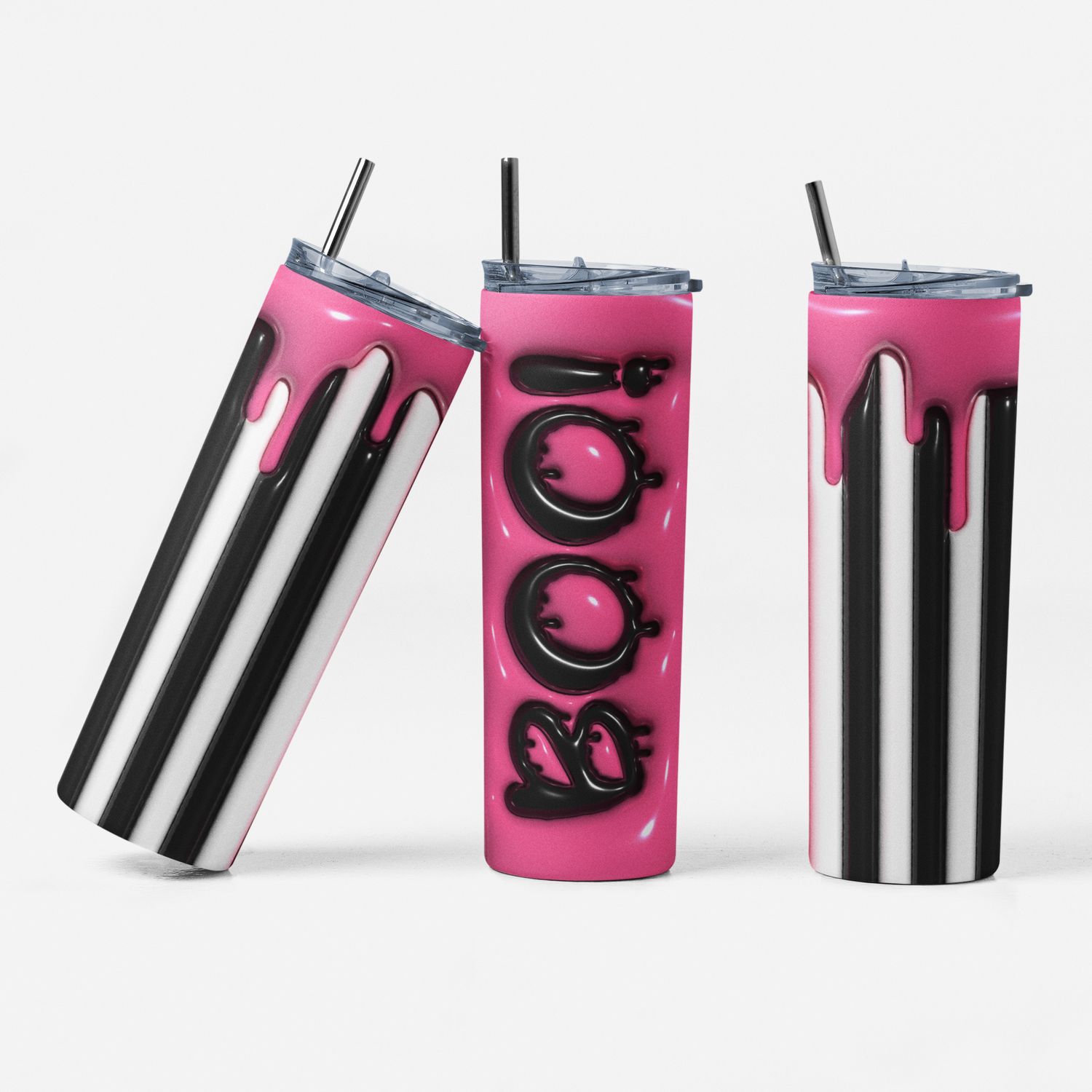 Pink Striped Boo Tumbler 20 oz Stainless Steel