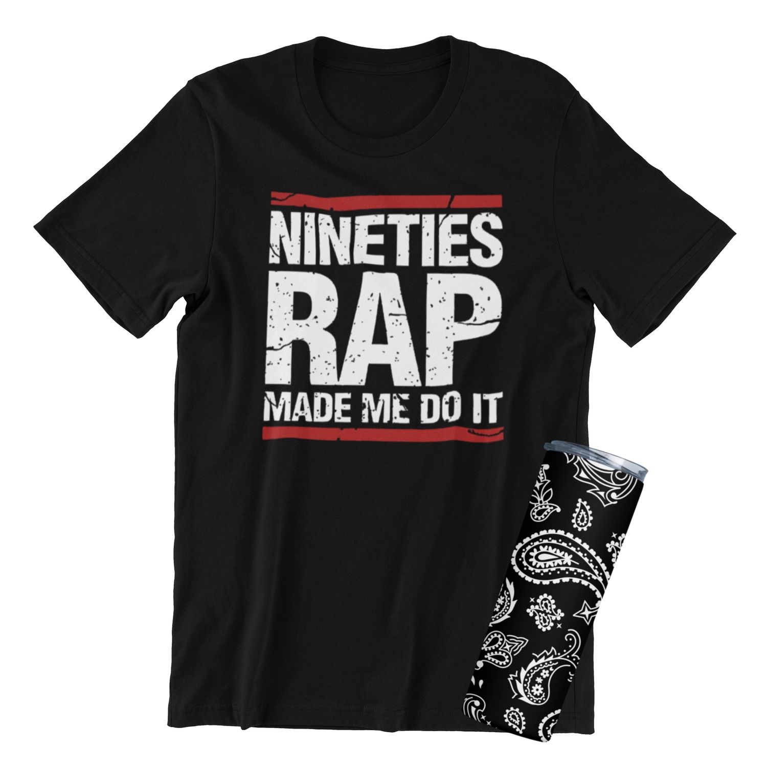 90&#39;s Rap T-Shirt or Tumbler - Stylish Black Vintage Hip-Hop Tee