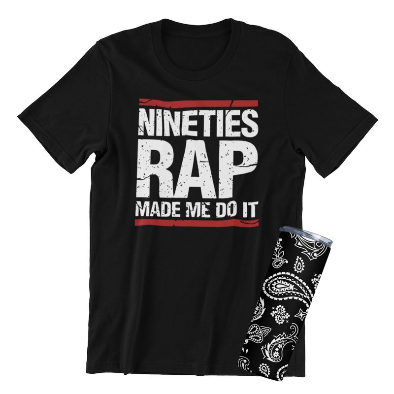 90's Rap T-Shirt or Tumbler - Stylish Black Vintage Hip-Hop Tee