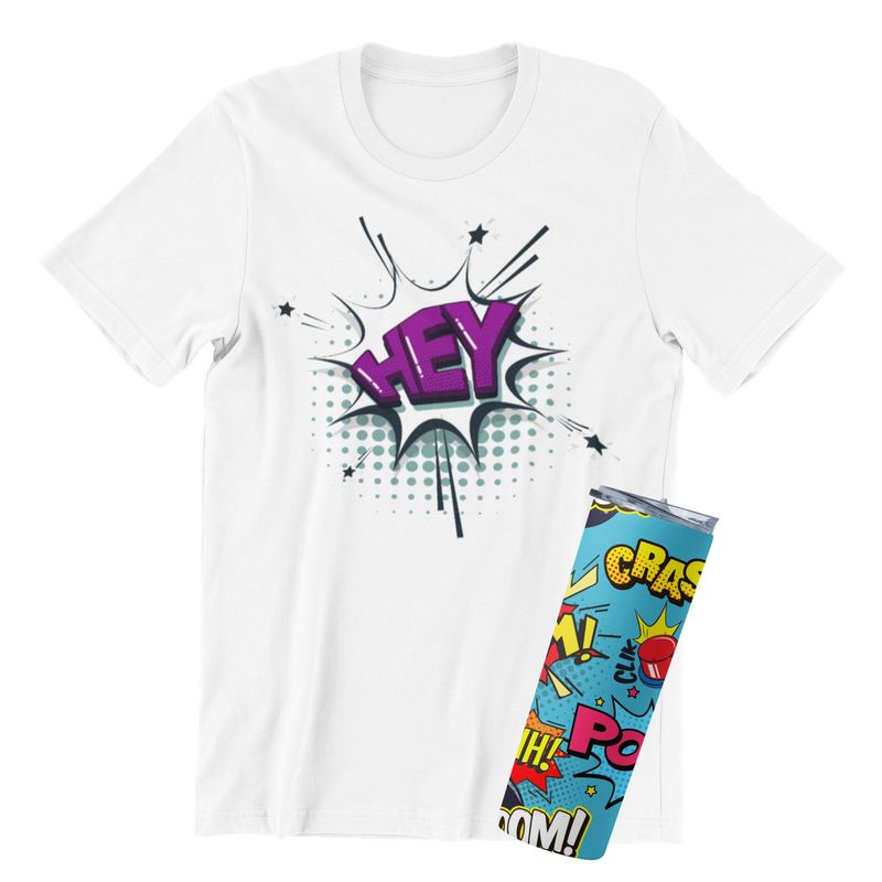 Comic Style Graphic T-Shirt or Tumbler, Pop Art Speech Bubble Design, Superhero Collection