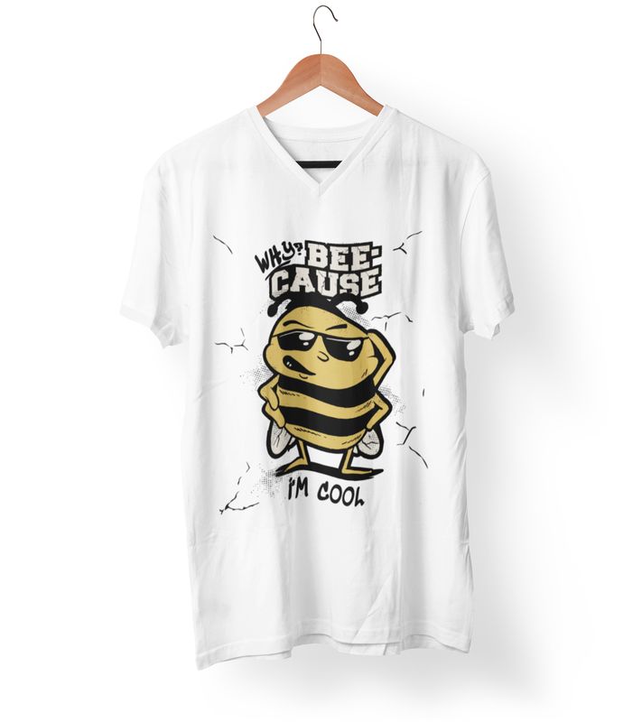 Funny Bee T-Shirt, Why Beecause I'm Cool Design, White Cotton Graphic Tee
