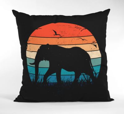 Elephant Sunset Decorative Throw Pillow, 20 x 20 inches, Black