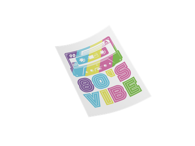 80s Retro Cassette Iron-On Transfer - Rainbow Neon Vibes, neon colored graphics