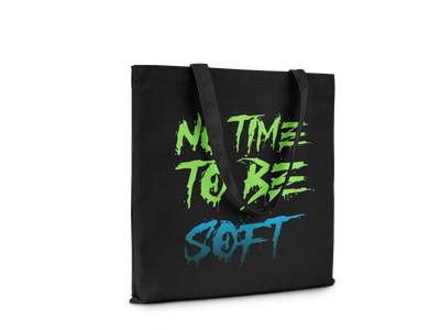 AKC No Time Black Canvas Tote Bag with Quote Design, 15-inch black bag.