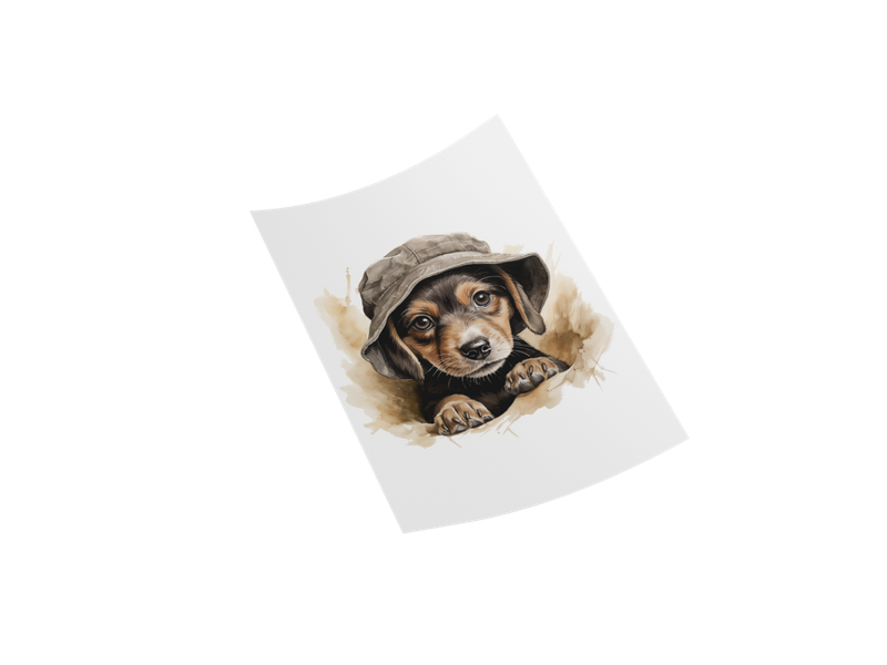Beagle in Hat DTF Transfer - 11" Stylish T-Shirt and Bag Decal