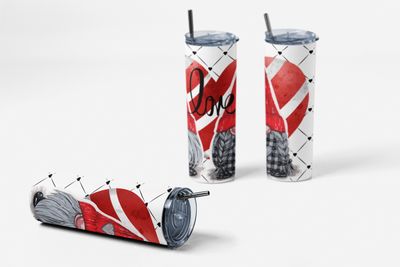 Valentine Gnome Stainless Steel Tumbler, 20 oz, Love Design with Heart Pattern