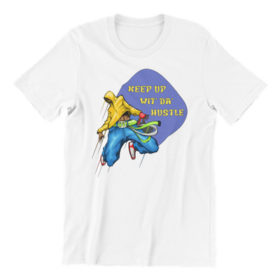 Keep Up Wit' Da' Hustle Graphic T-Shirt, White, Streetwear Design