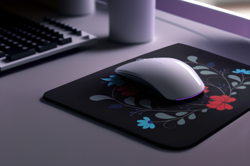 MATYO Floral Mouse Pad, Black with Folk Art Design, Decorative Desk Accessory