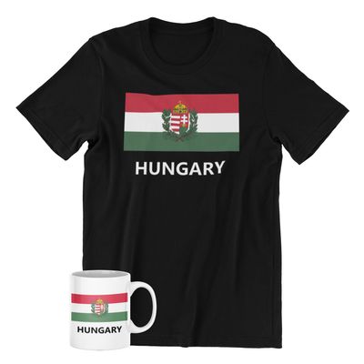 Hungary Flag T-Shirt and Mug, National Pride Design, Black or White
