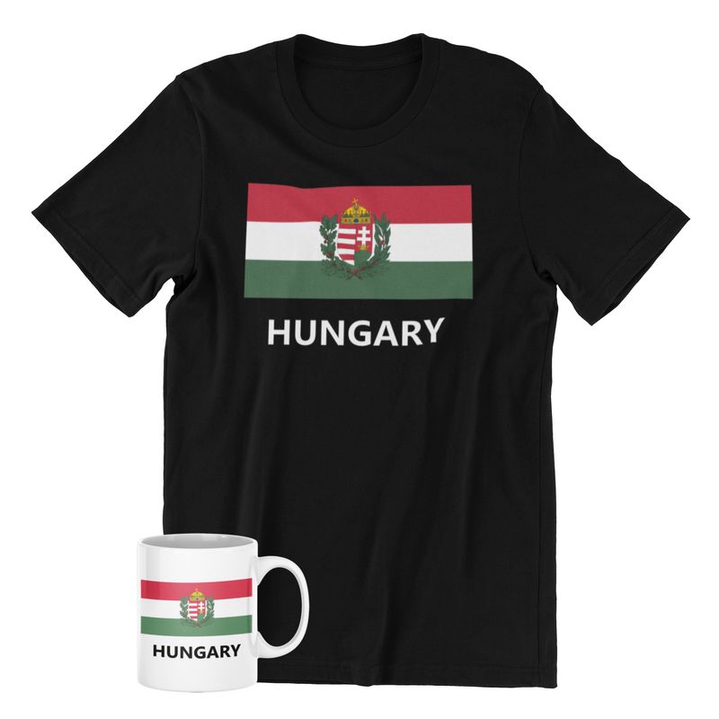 Hungary Flag T-Shirt and Mug, National Pride Design, Black or White