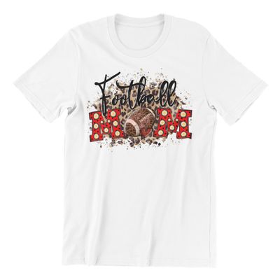 Football Mom T-Shirt, White Cotton, Polka Dot Design, Leopard Print Accent