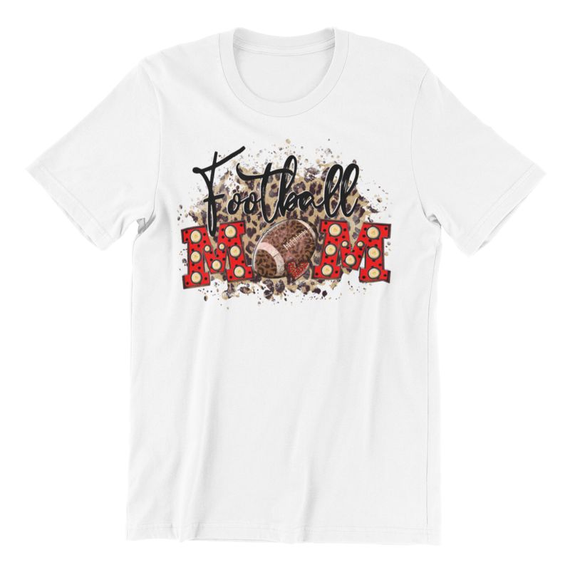Football Mom T-Shirt, White Cotton, Polka Dot Design, Leopard Print Accent