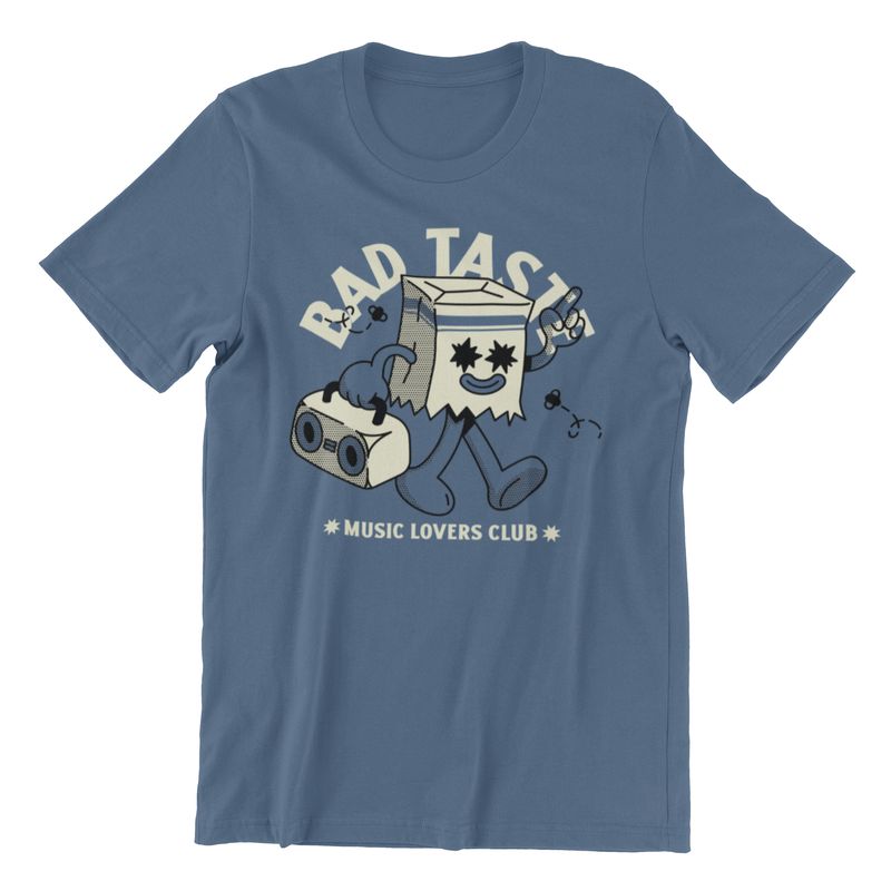 Bad Taste Music Lovers Club Indigo Blue Cotton Crew Neck T-Shirt.