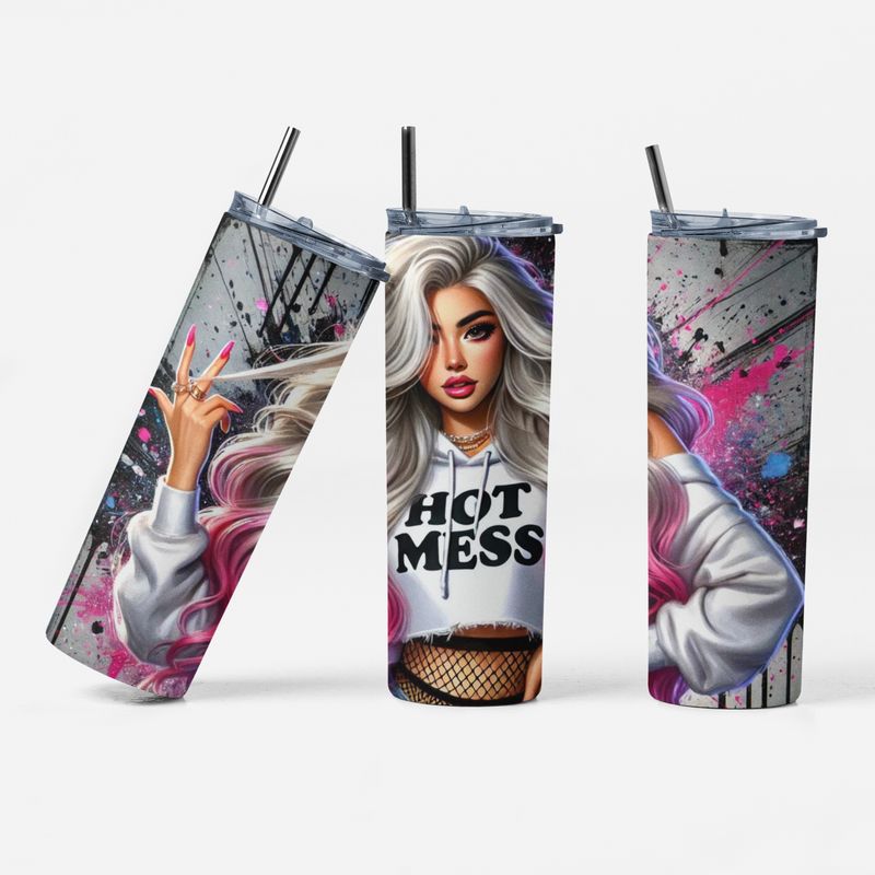 Hot Mess Stylish Stainless-Steel Tumbler with Straw, 20 oz