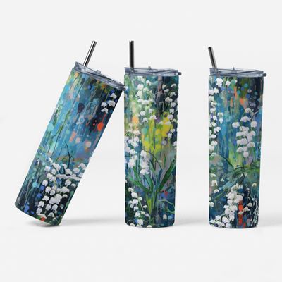 20 oz Stainless Steel Skinny Tumbler, double-wall insulated, floral design and matte finish.